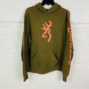 Browning Olive green/ brown Hoodie with Bold Orange deer Design unisex SZ XL